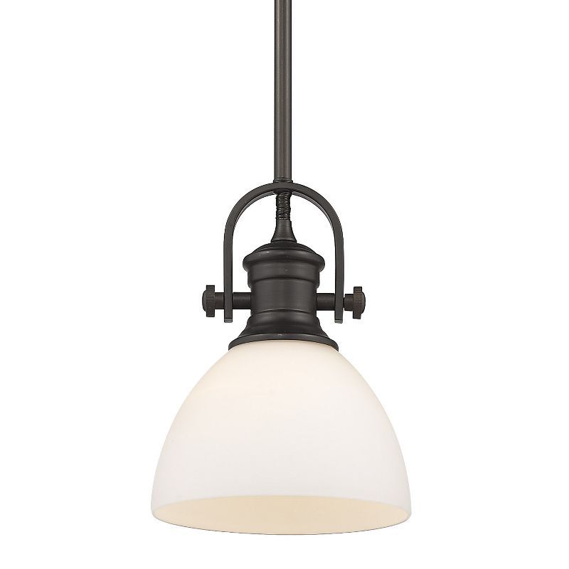 Rubbed Bronze and Opal Glass Mini Pendant Light