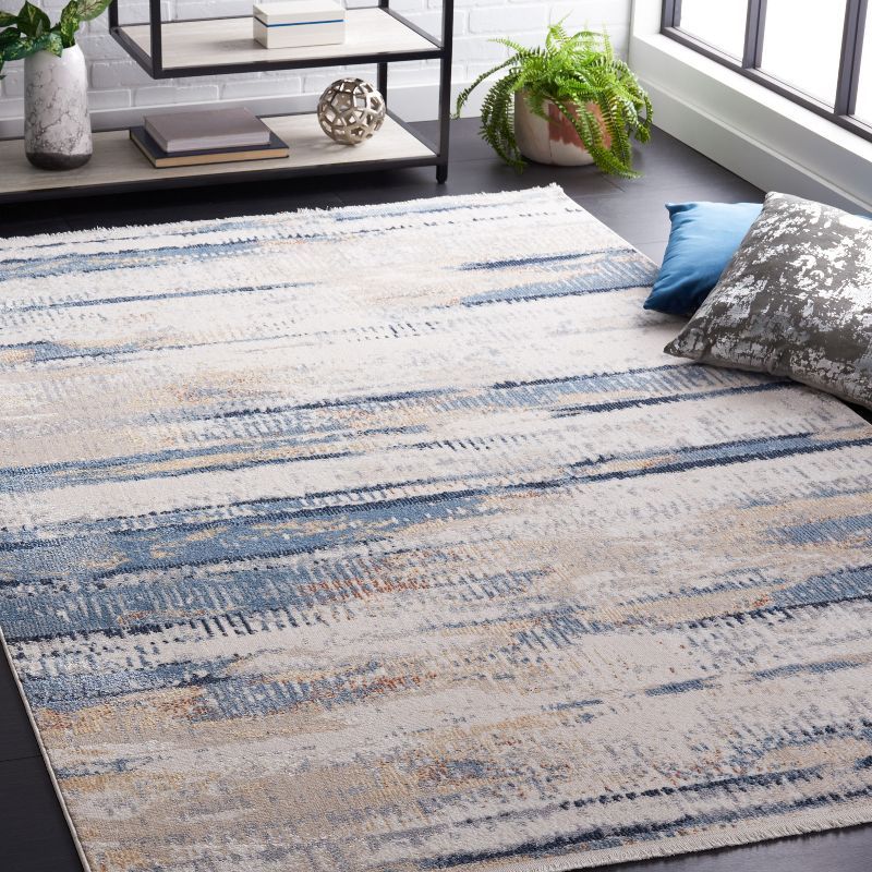 Bayside Blue and Gold Square Synthetic Area Rug