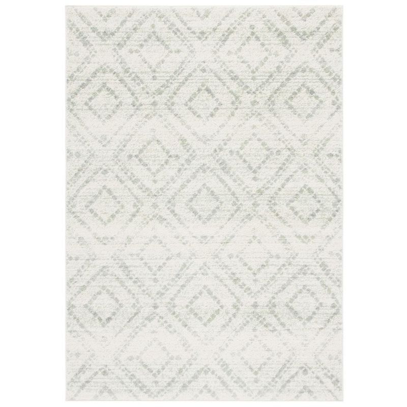 Ivory and Green Geometric Hand-knotted 8' x 10' Area Rug