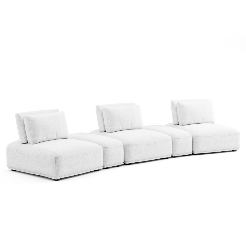 White Microfiber Modular Sectional Sofa with Ottoman and Pillow Back