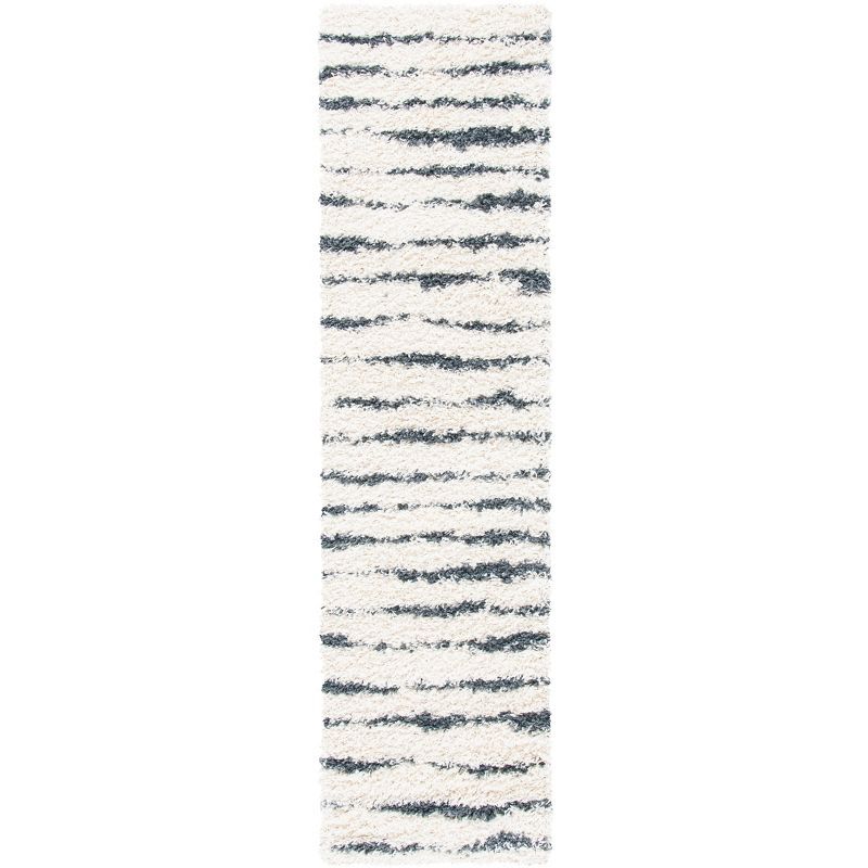 Plush Ivory/Dark Grey Hand-knotted Shag Rug - Synthetic Easy Care