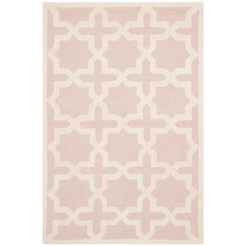 Light Pink and Ivory Hand-Tufted Wool Area Rug 4' x 6'