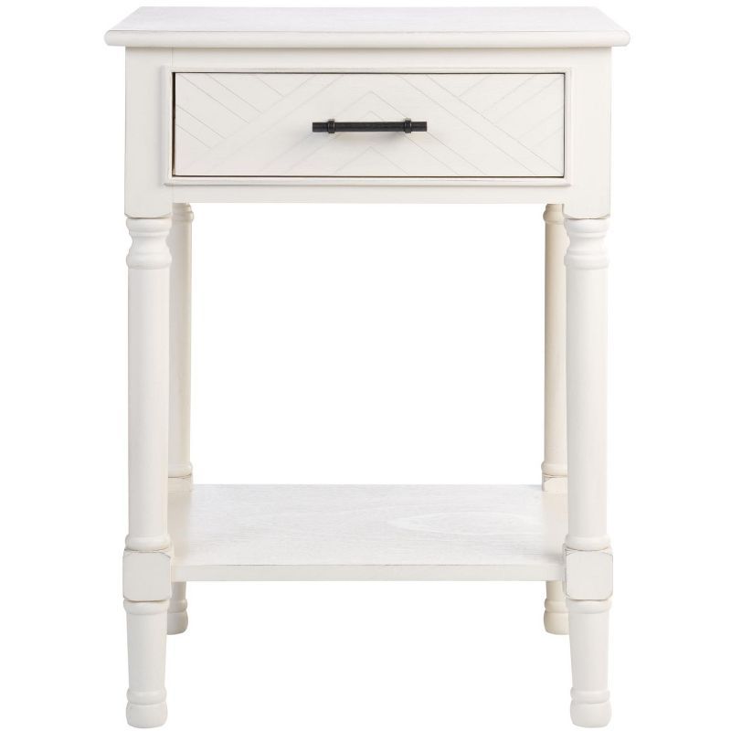 Distressed White Wood Rectangular Storage Accent Table