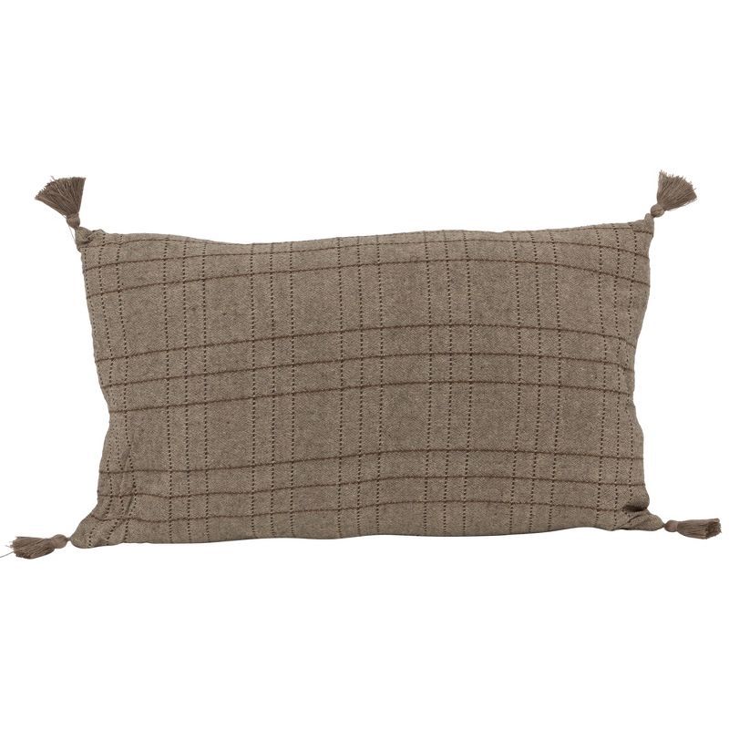 Tan Yarn-Dyed Rectangular Throw Pillow with Tassels, 18"