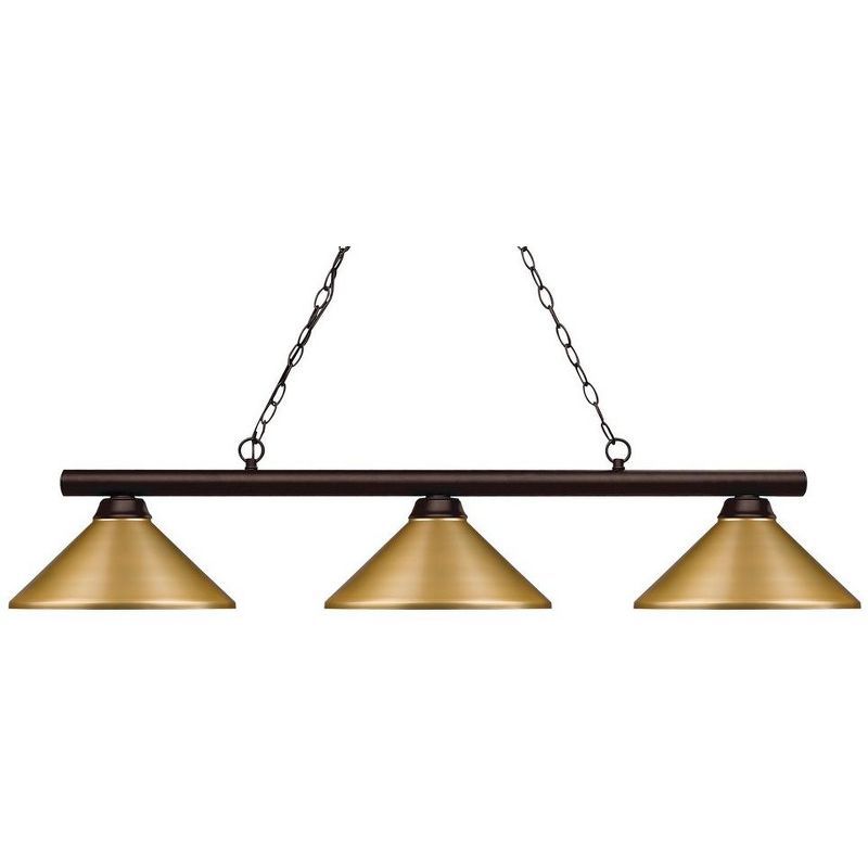 Classic Bronze 48" Island Light with Satin Gold Metal Shades