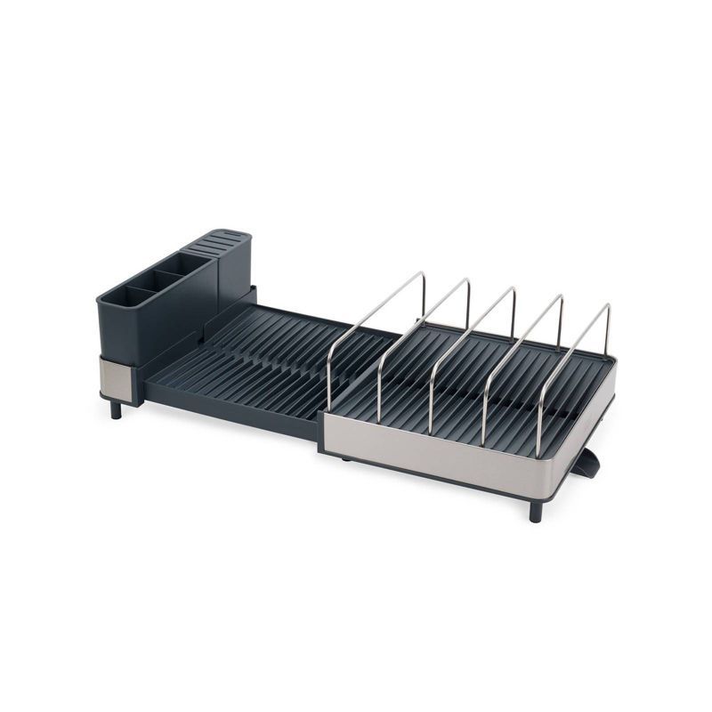 Steel Expanding Dish Rack with Utensil Cup and Draining Spout