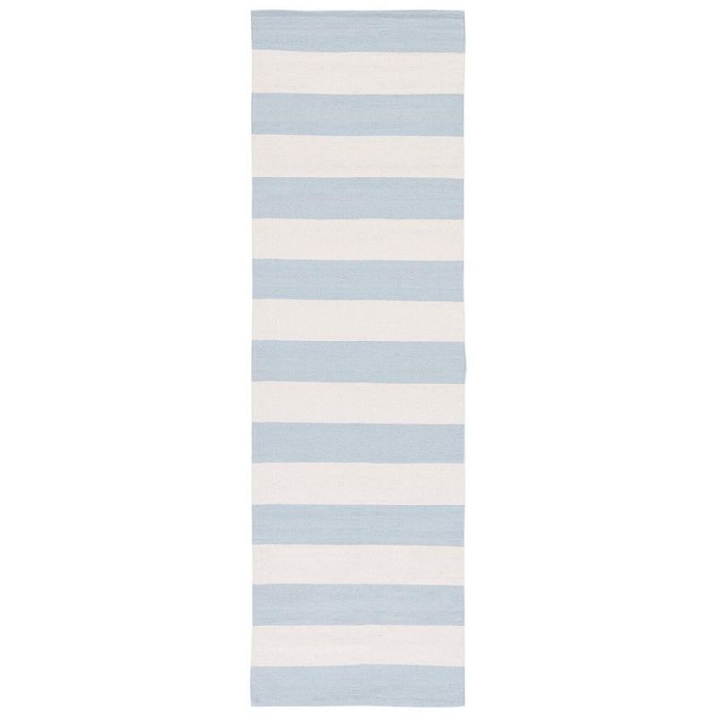 Coastal Stripe Blue and Ivory Cotton Runner Rug - 27"x11"