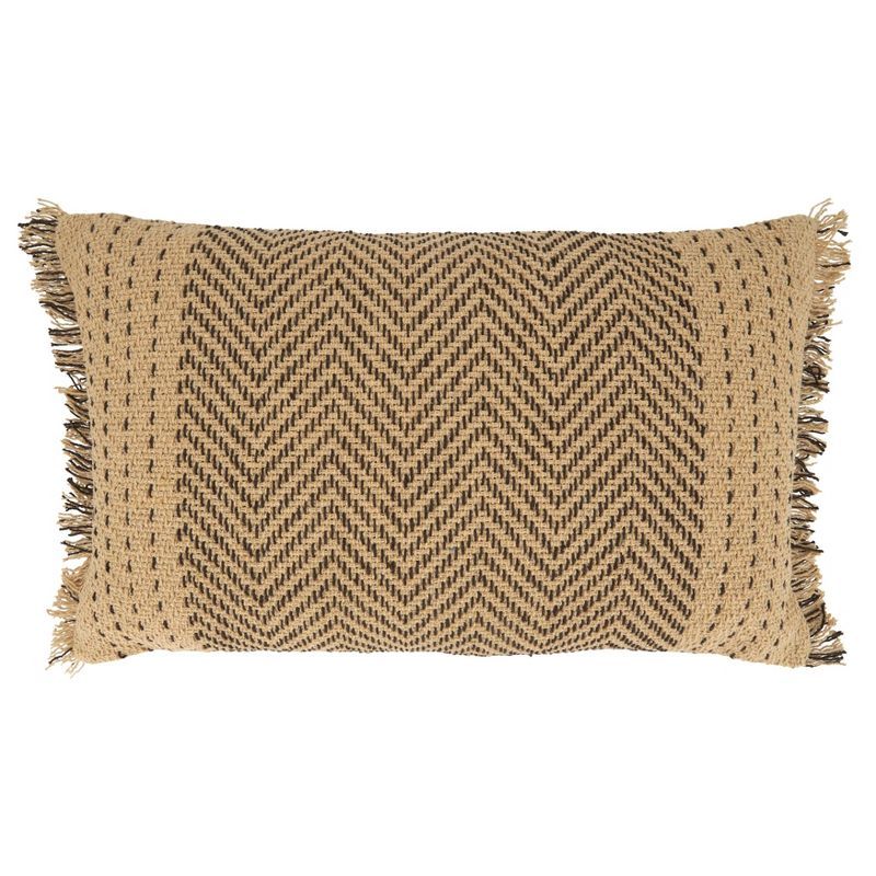 Natural Cotton Kantha Stitch Chevron Throw Pillow Cover