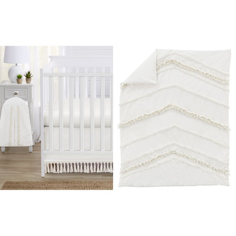 Ivory Cotton Boho Fringe 4-Piece Crib Bedding Set