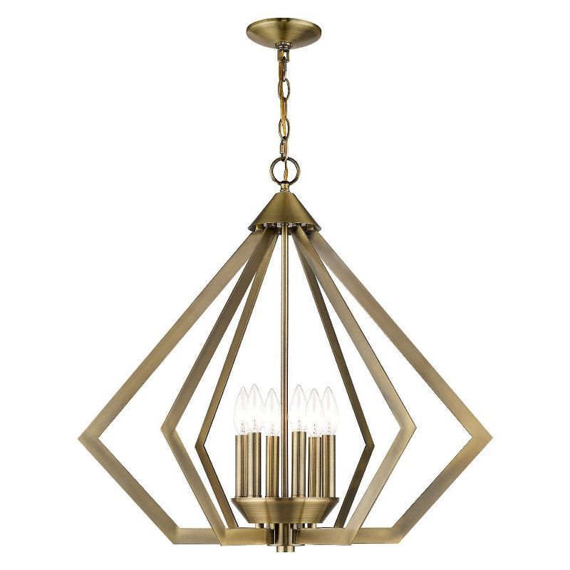 Antique Brass Triangular 6-Light Industrial Chandelier