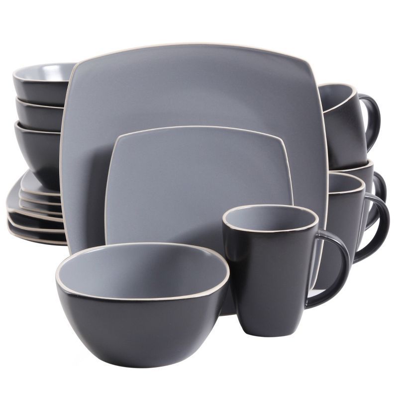 Gray Square Ceramic Dinnerware Set, Service for 4