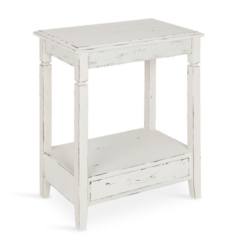 Cottage Charm White Wood Side Table with Storage, 29.91x19.35 in