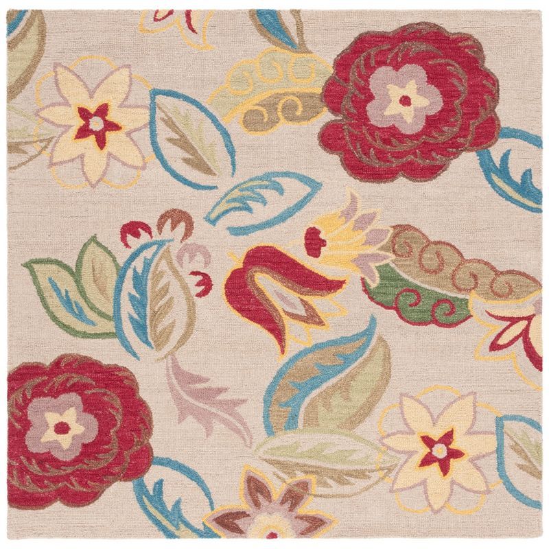 Blossom Beige and Multicolor 8' Square Wool Floral Rug