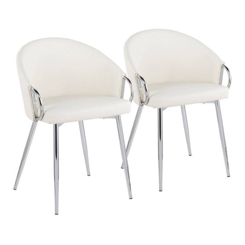 Claire White Faux Leather and Chrome Dining Chair Set