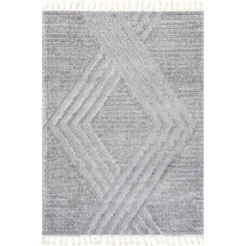 Light Grey Geometric Shag 8' x 10' Synthetic Area Rug