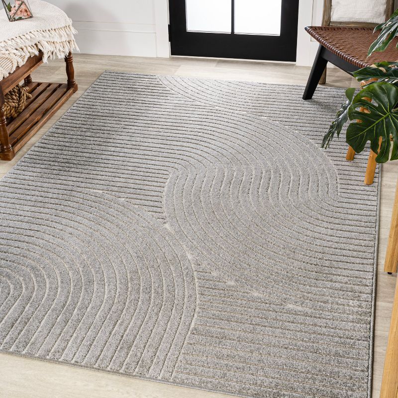 Minimalist Gray/Ivory Geometric Synthetic 5' x 8' Area Rug