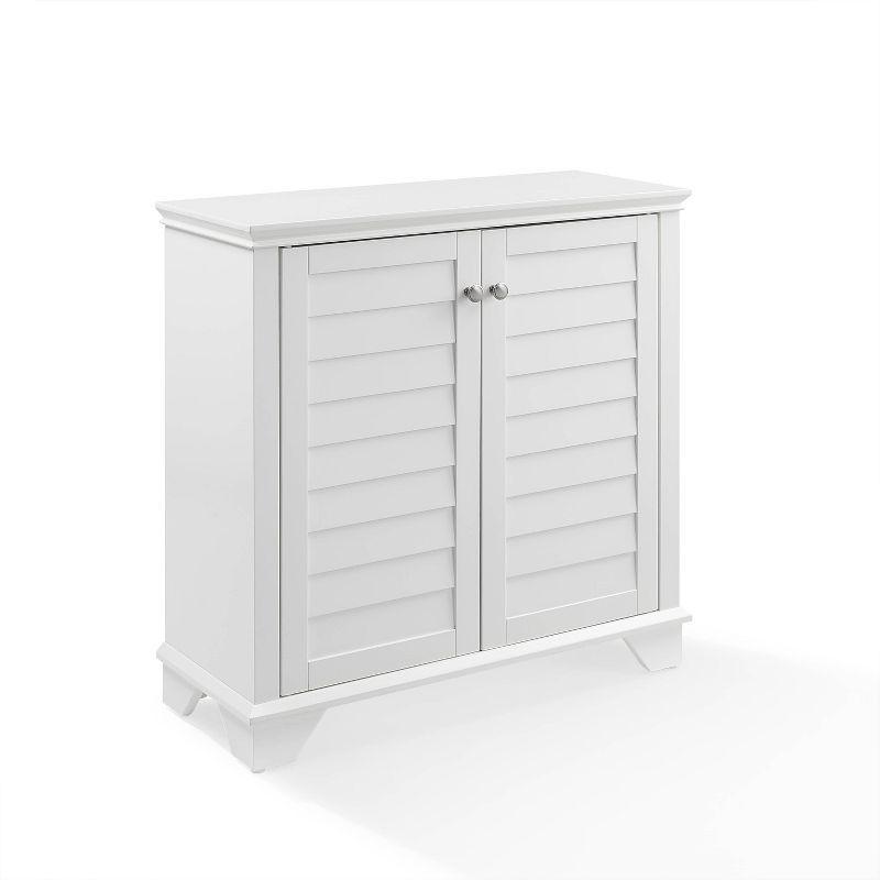 White Faux-Louvered Living Room Cabinet with Adjustable Shelving