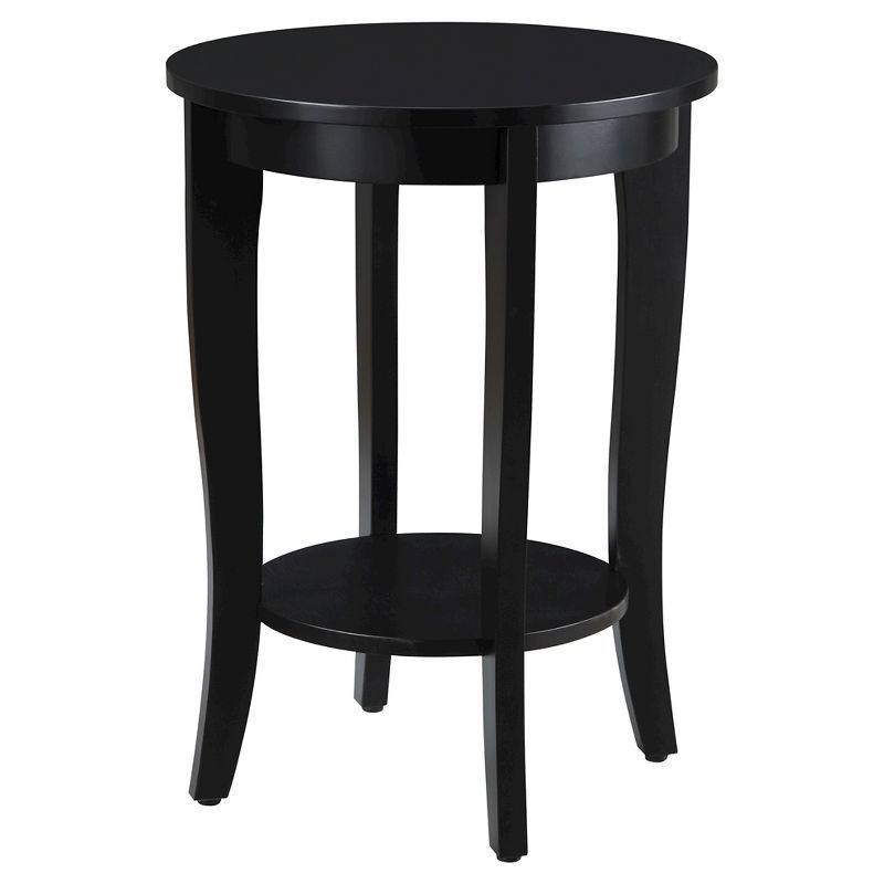 Black Round Wood Accent Table with Shelf