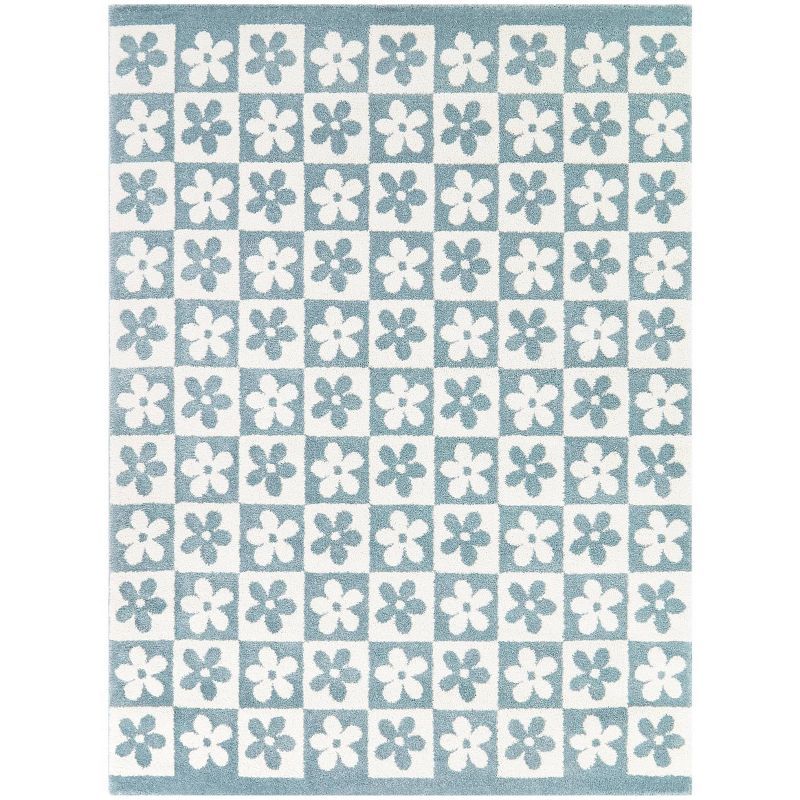 Ambrose Light Blue Floral Rectangular Kids' Synthetic Area Rug