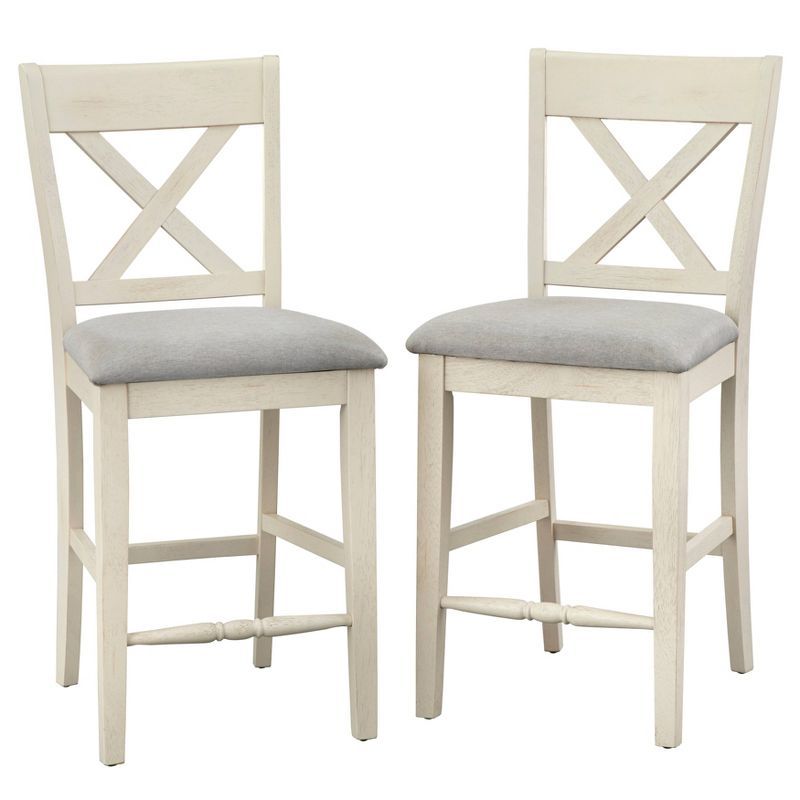 Montreal 24" White and Gray Cross-Back Counter Stools, Set of 2