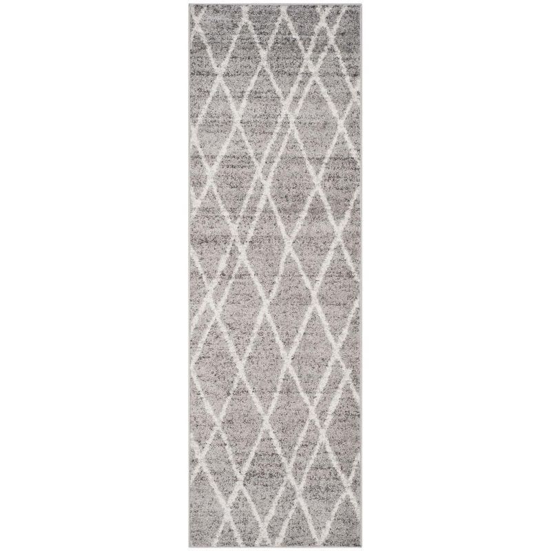 Ivory and Silver Synthetic Reversible Runner Rug