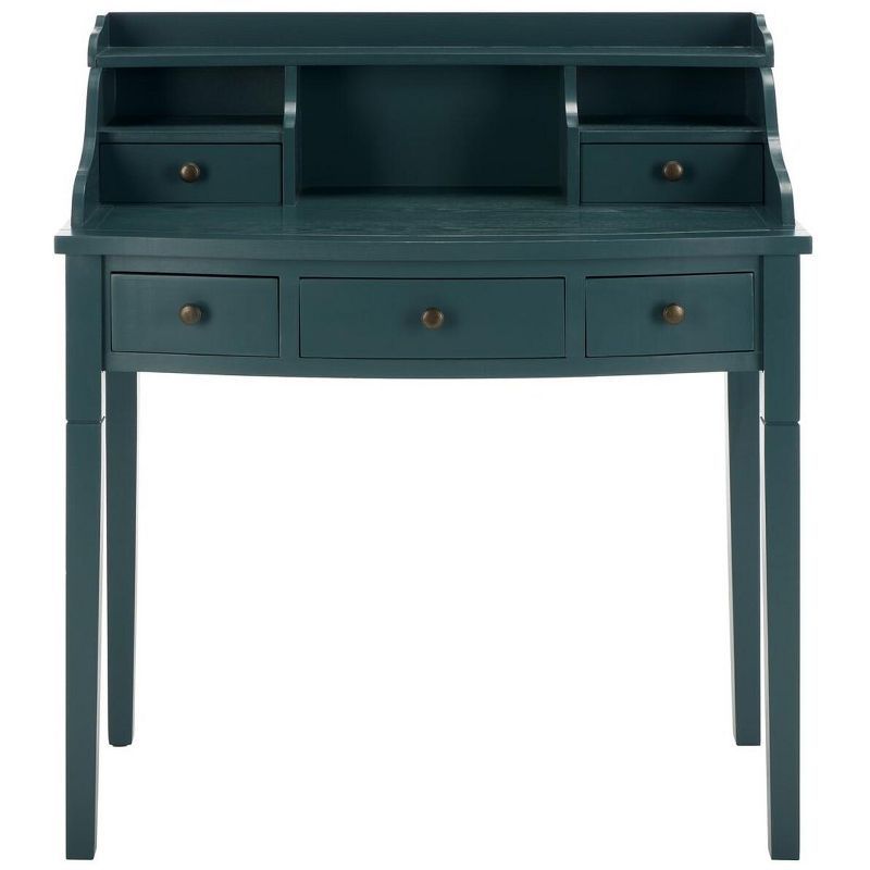 Slate Teal 5-Drawer Wood Writing Desk with Hutch