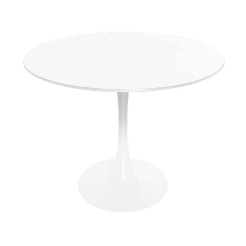 White Mid-Century Modern Round Dining Table with Wood Top