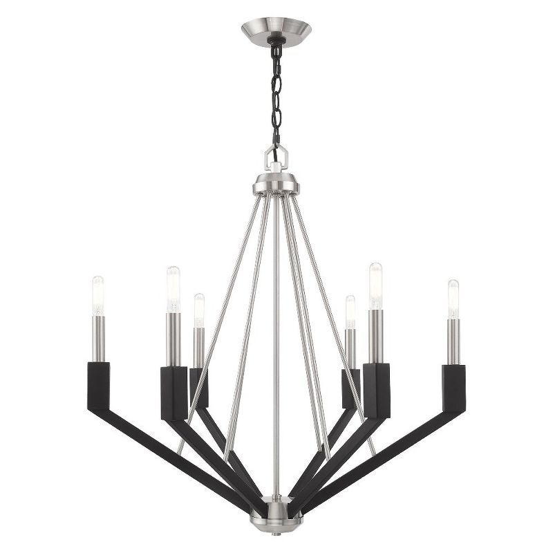 Brushed Nickel and Black 6-Light Candelabra Chandelier