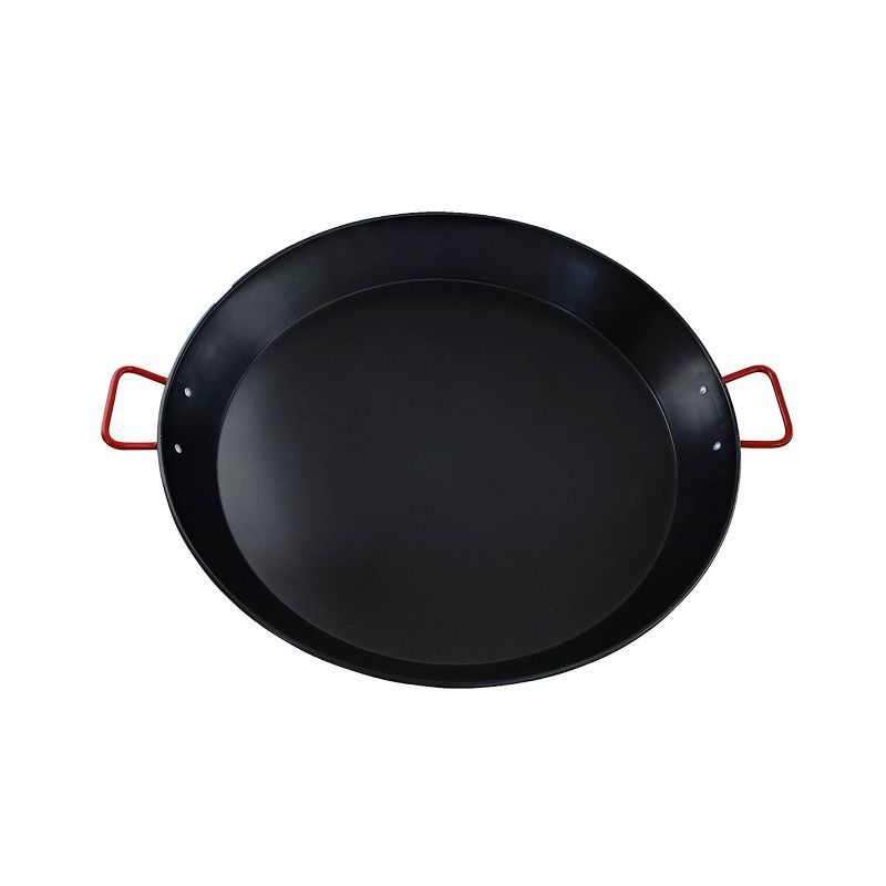 IMUSA 10" Black Carbon Steel Paella Pan with Red Handles