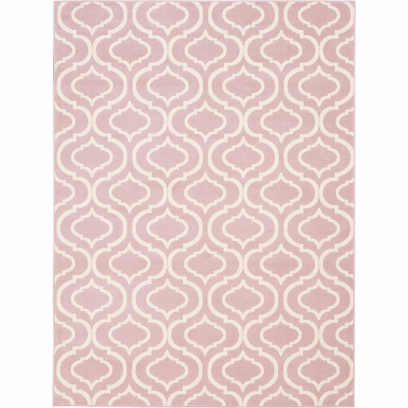 Pink Trellis Pattern Rectangular Synthetic Area Rug 5'3" x 7'3"