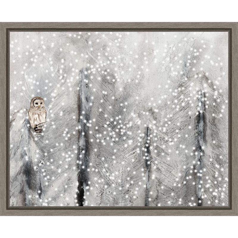 Snowy Owl in Winter Forest Framed Canvas Print