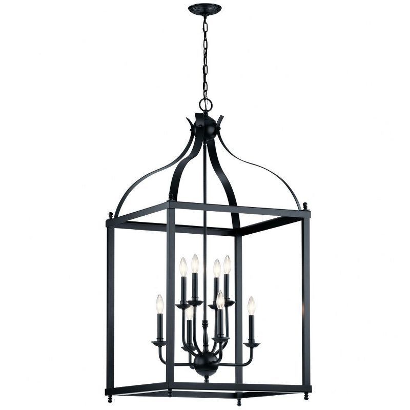 Black 48" Cage Outdoor Pendant Light with 8 Bulbs