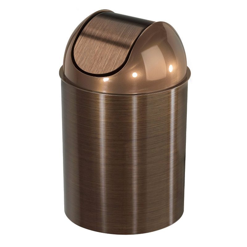 Bronze Metallic Brown Plastic Cylinder Trash Can with Swing Lid