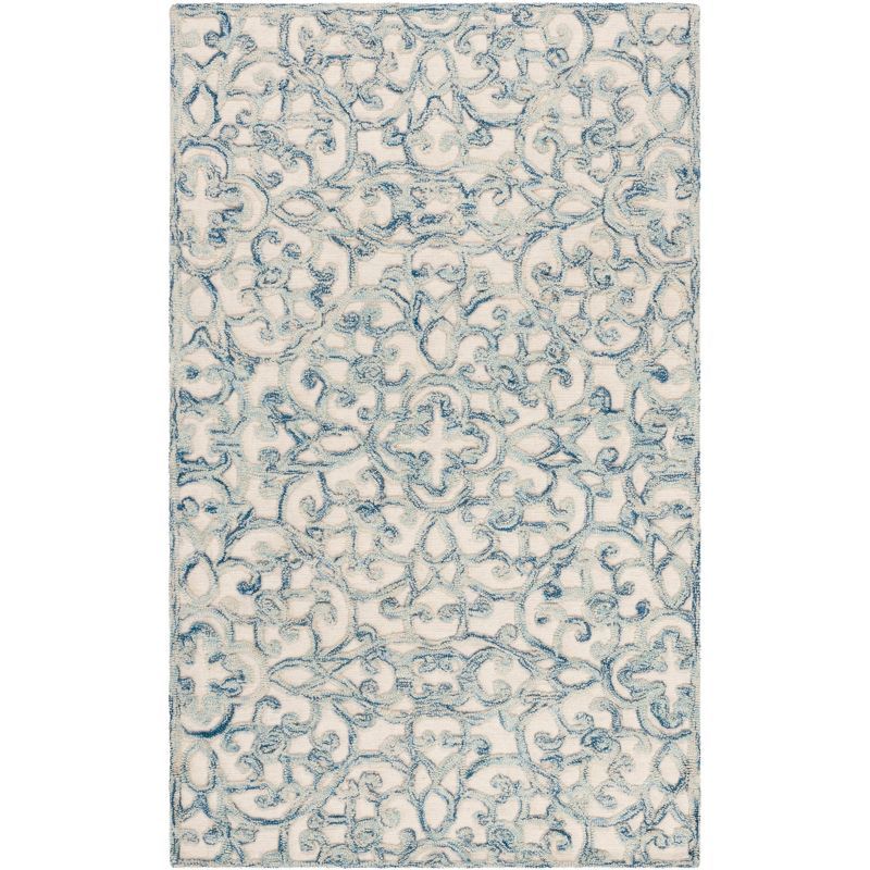 Hand-Tufted Blue and Ivory Wool Rectangular Area Rug, 3' x 5'