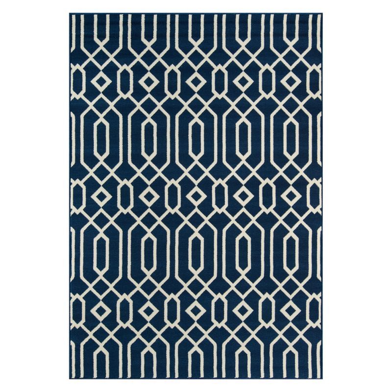 Navy Blue Nautical Stripe and Anchor 2'3" x 4'6" Synthetic Area Rug