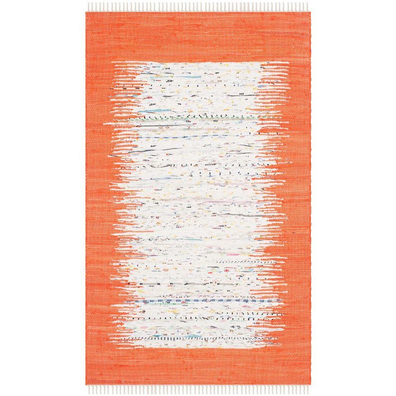 Ivory & Orange Handmade Flat Woven Cotton Area Rug 3' x 5'