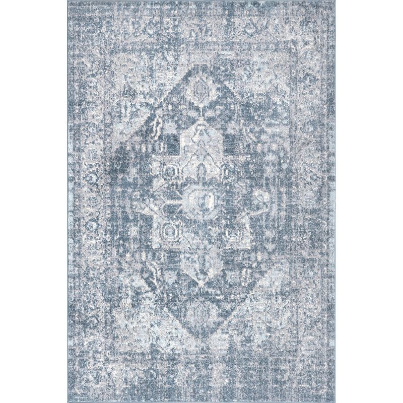 Blue 4' x 6' Synthetic Medallion Reversible Area Rug