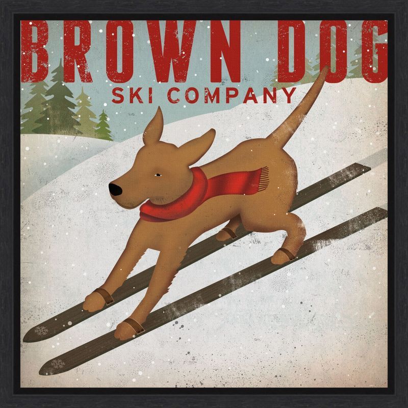 Brown Dog Ski Company Framed Canvas Wall Art 16" x 16"