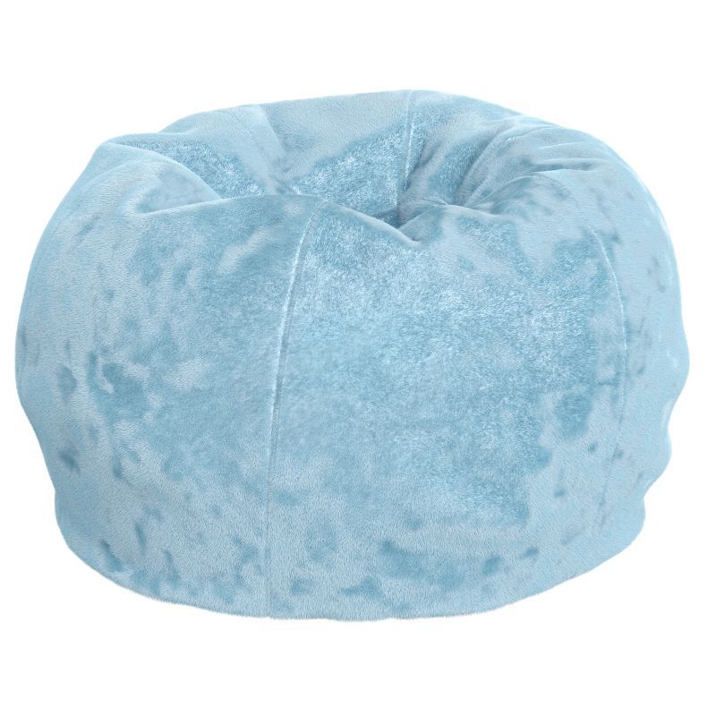 Teal Furry Small Round Bean Bag Chair with Removable Cover