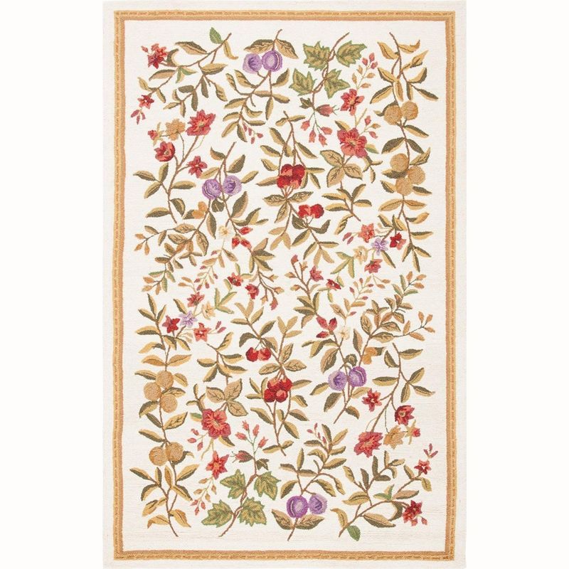 Ivory Floral Handmade Wool Area Rug 5'3" x 8'3"