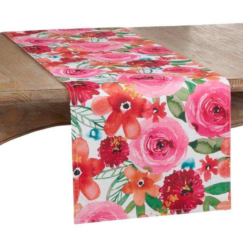 Colorful Floral Blossom Polyester Table Runner