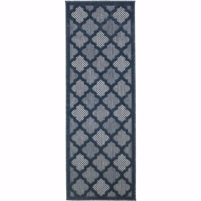Navy Blue Trellis Pattern Indoor/Outdoor Runner Rug 2' x 6'