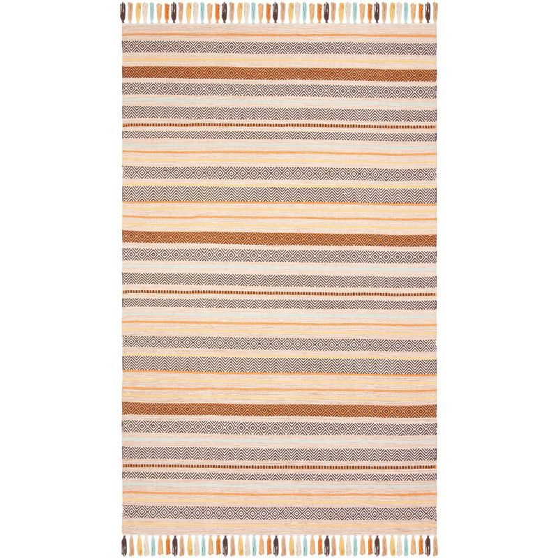 Handmade Beige and Multicolor Wool Cotton 5' x 8' Area Rug