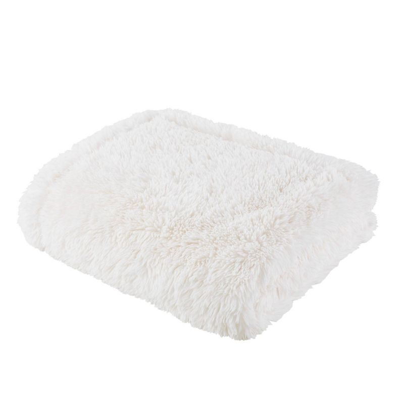 Ivory Faux Fur and Velvet Reversible Throw Blanket 50x60"