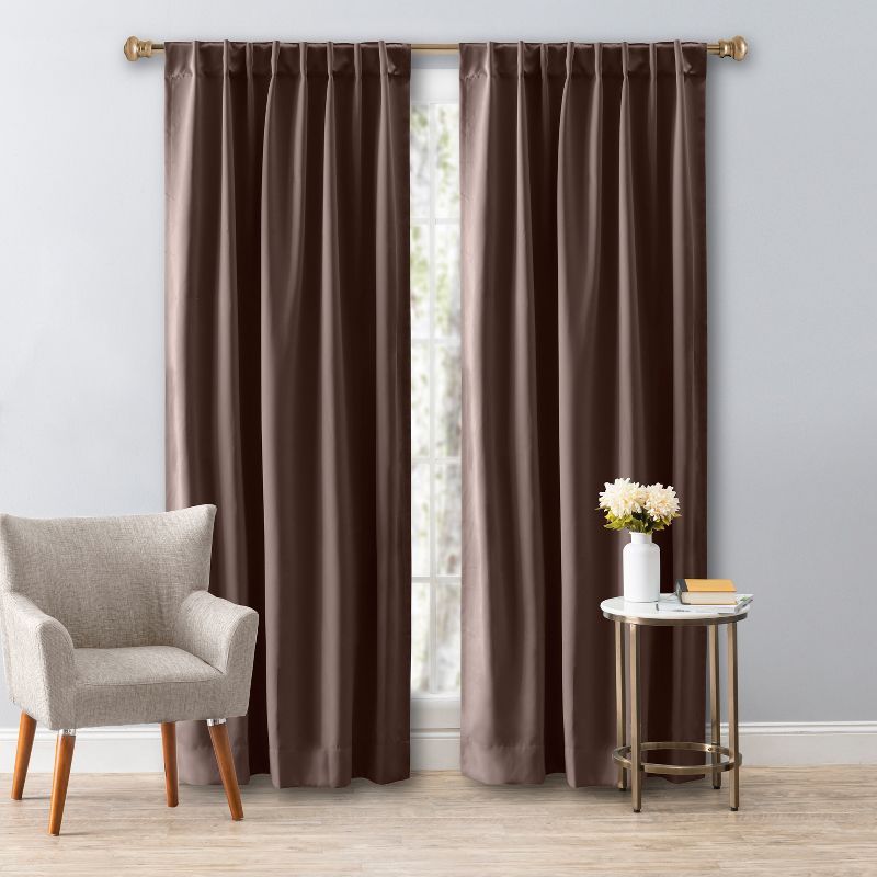 Espresso Blackout Pleated Polyester Window Panel 56"W x 96"L