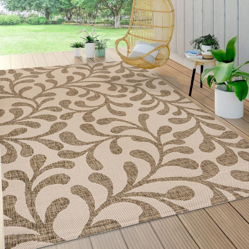 Classic Vine Pattern Easy-Care 8'x10' Brown/Beige Indoor/Outdoor Rug