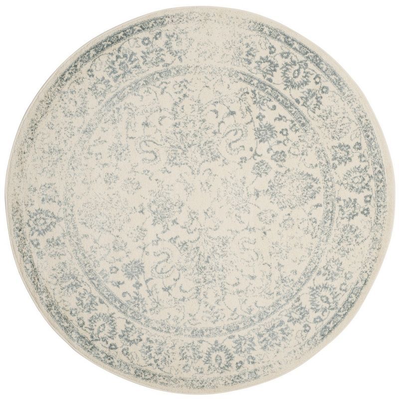 Ivory and Slate Round Hand-knotted Synthetic Area Rug