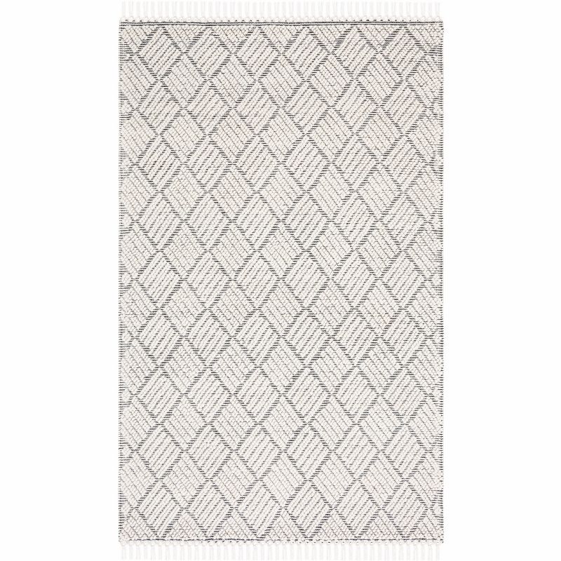 Handwoven Ivory and Black Wool 4' x 6' Area Rug