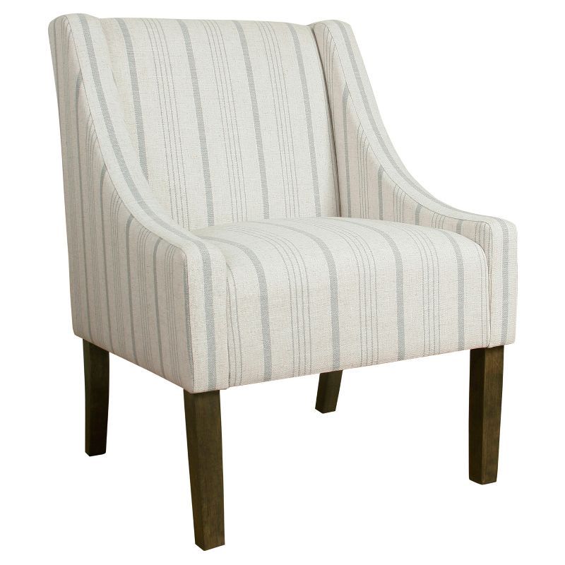 Gray Stripe Wood Frame Modern Accent Chair