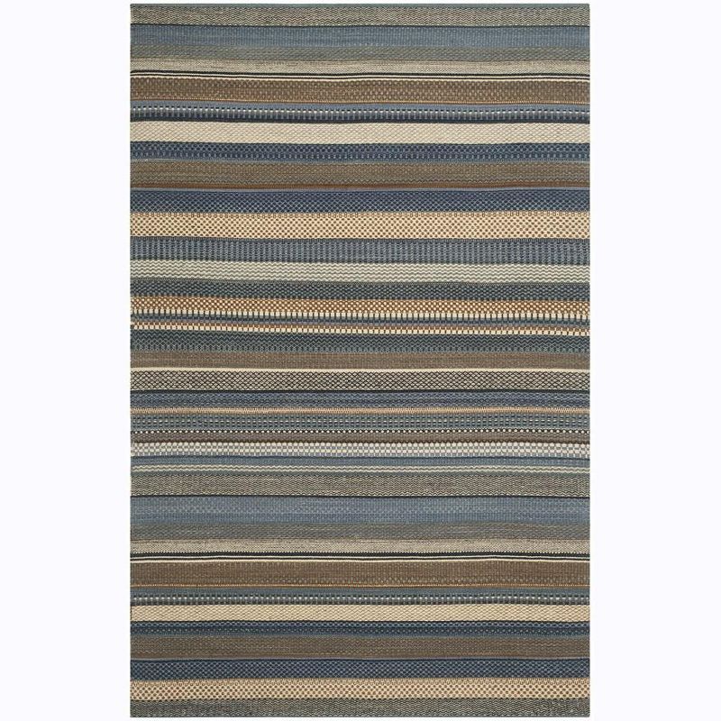 Handmade Blue Stripe Wool 6' x 9' Flat Woven Rug